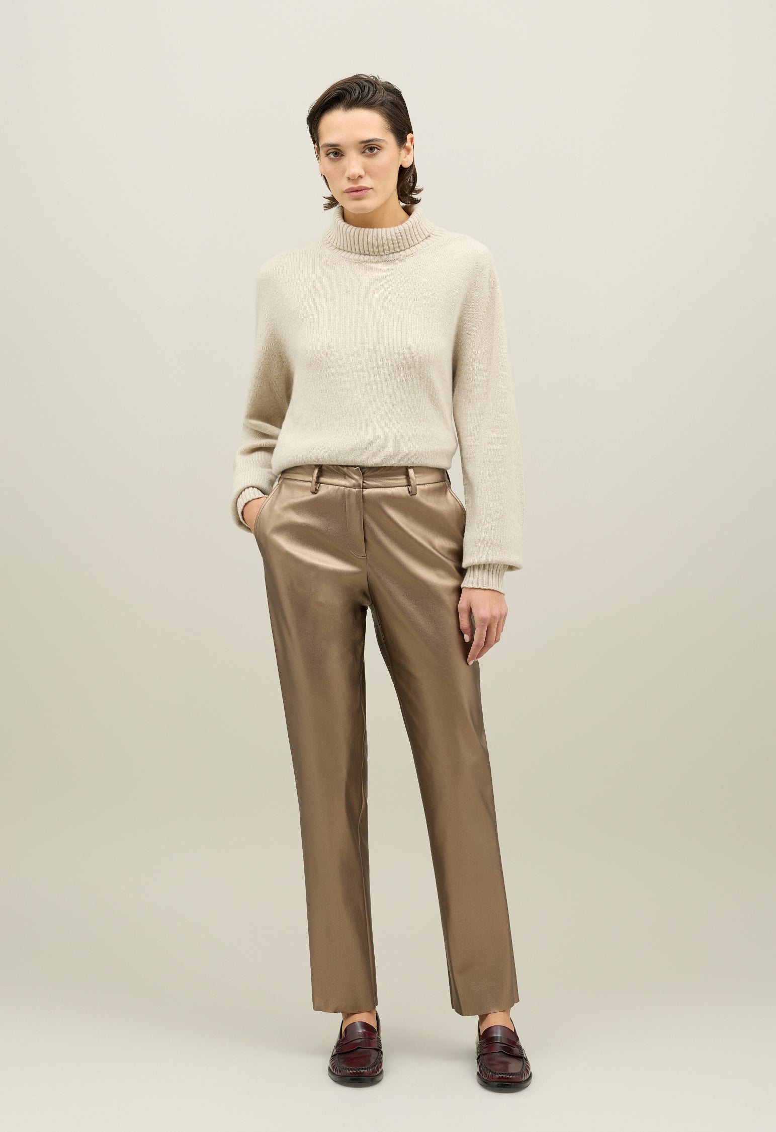 Gold Vegan Leather Chinos