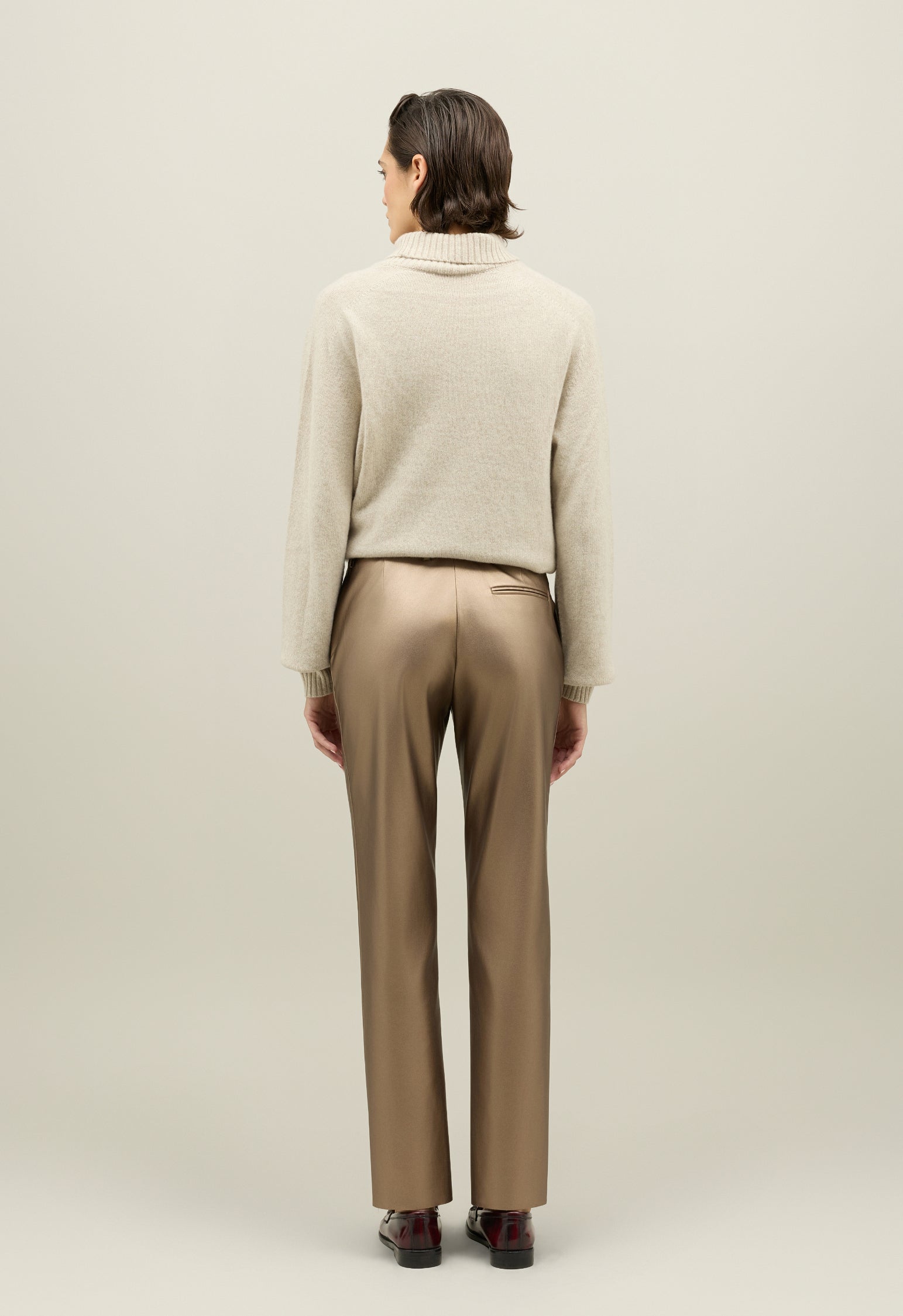 Gold Vegan Leather Chinos