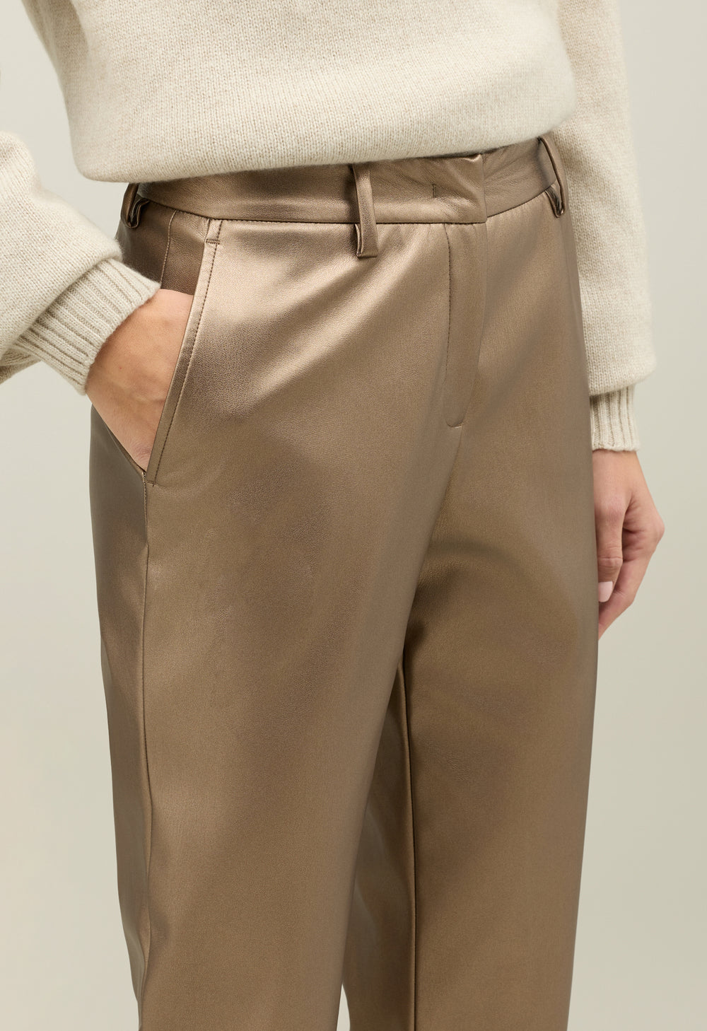 Gold Vegan Leather Chinos