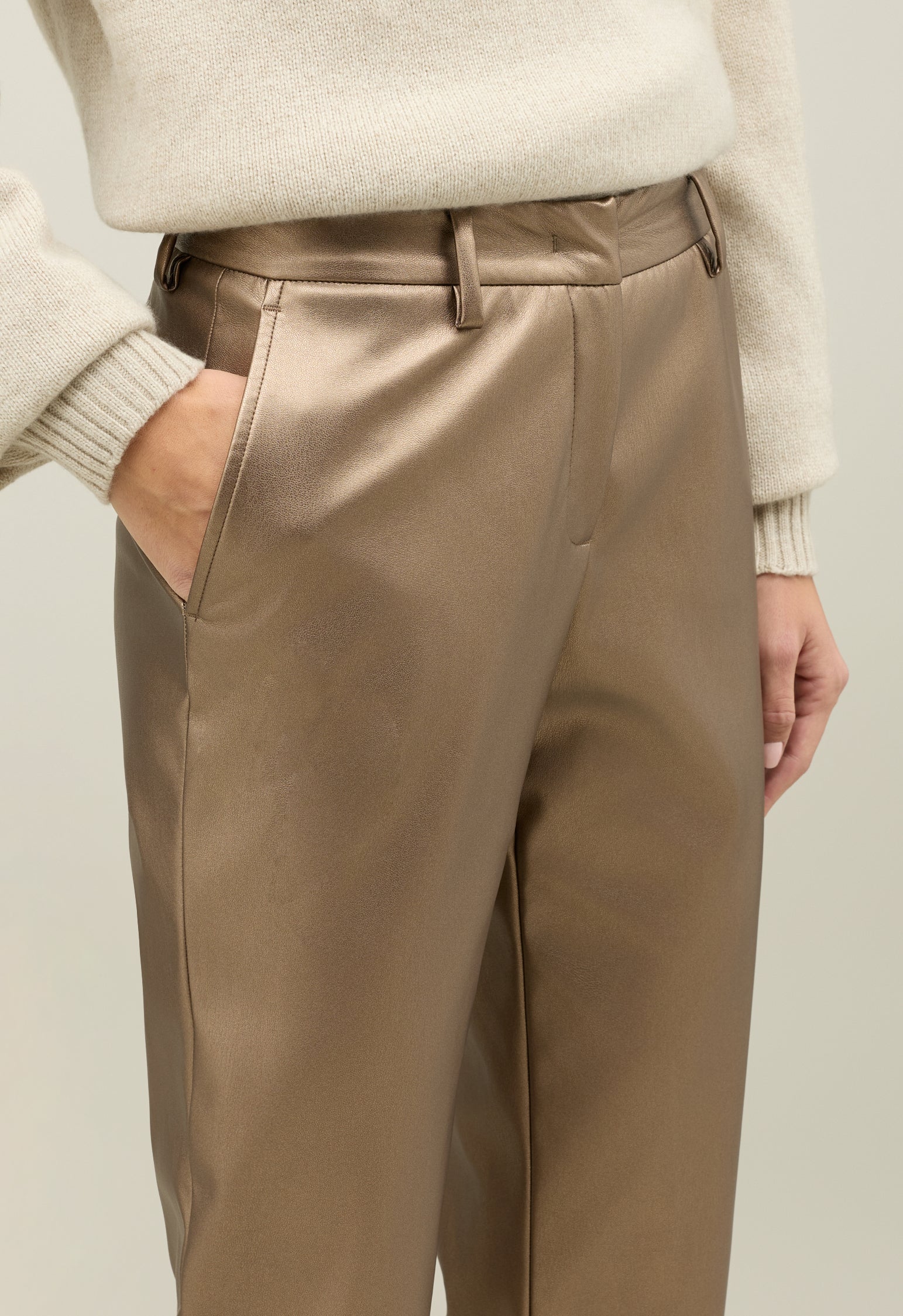 Gold Vegan Leather Chinos