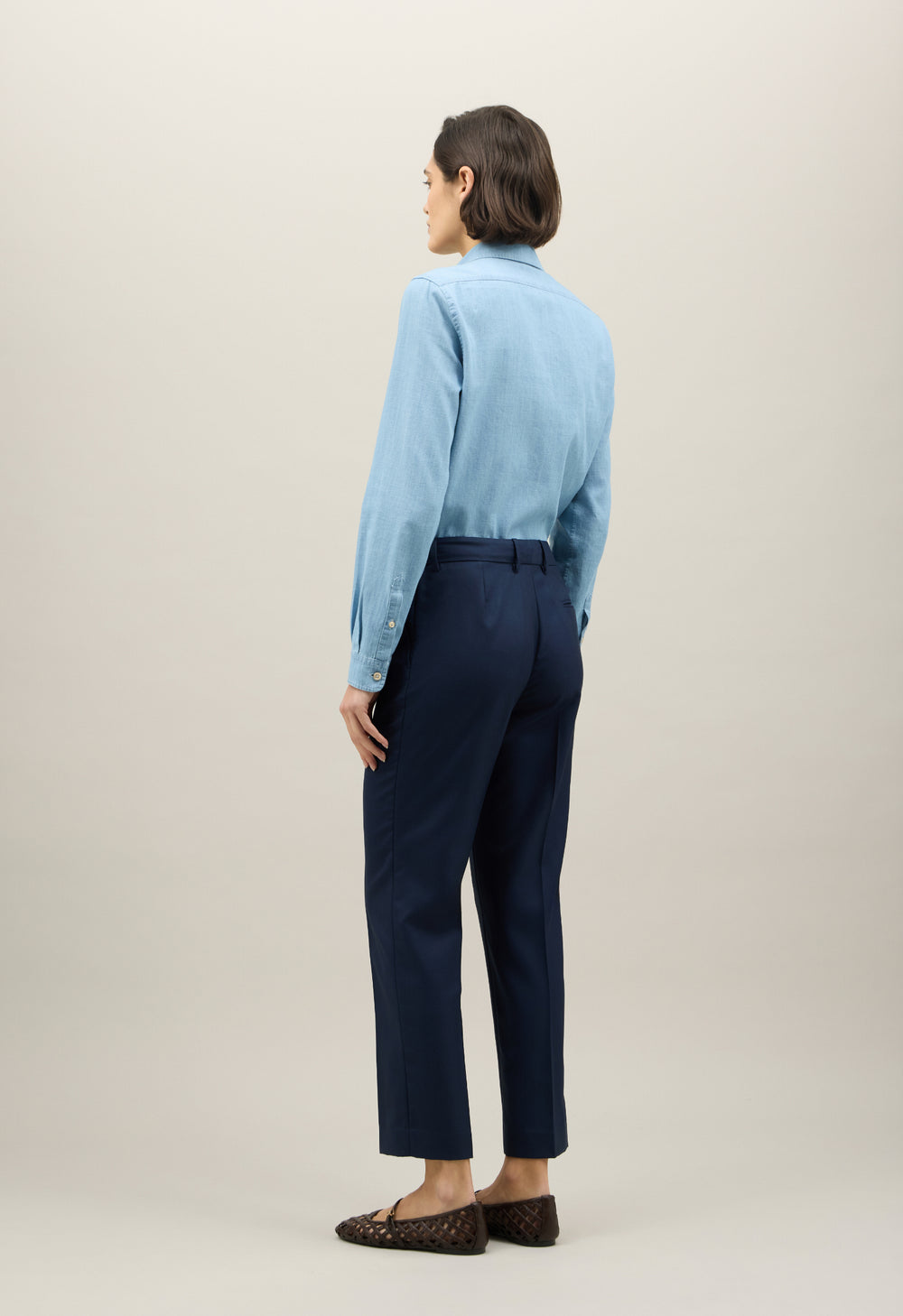 Blaue Straight-Hose aus Woll-Twill
