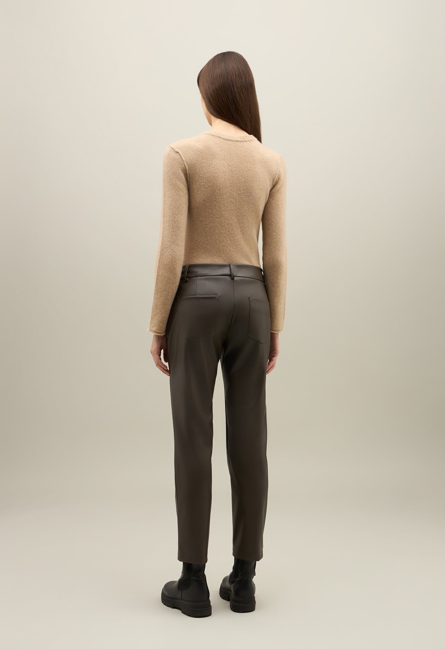 Green Vegan Leather 5-pockets Trousers