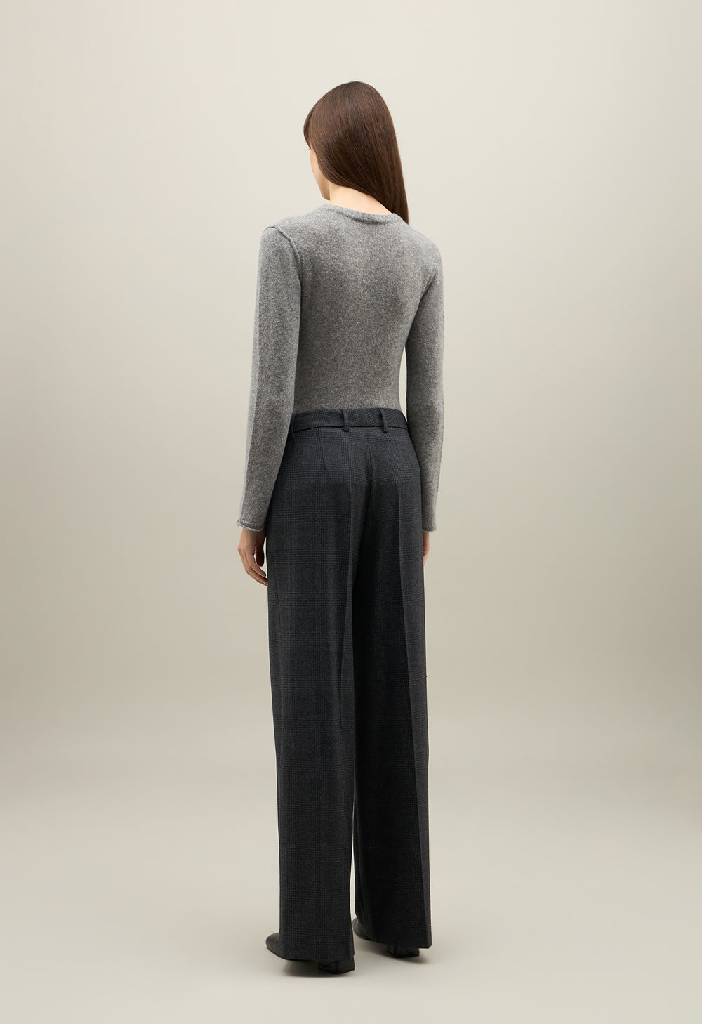 Grey Prince of Wales flannel wide-leg Trousers