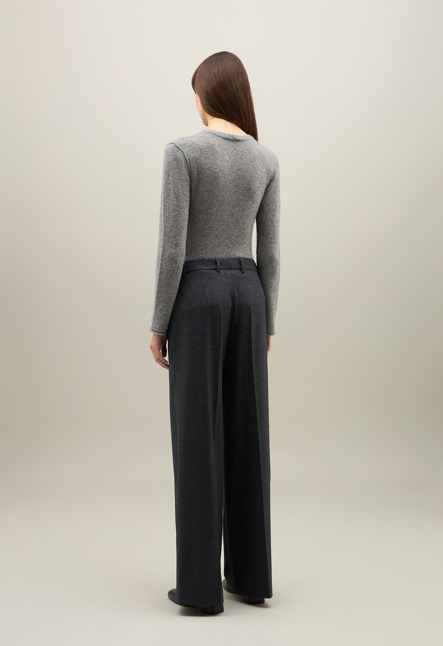Grey Prince of Wales flannel wide-leg Trousers
