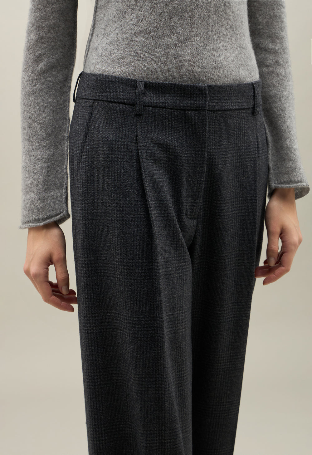 Grey Prince of Wales flannel wide-leg Trousers
