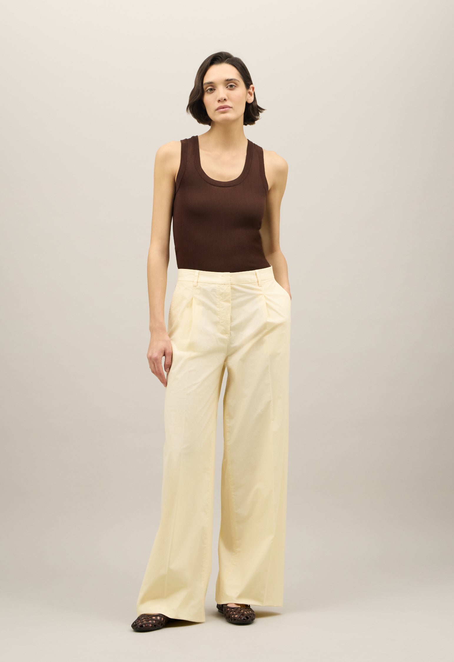 Yellow Light Popeline Palazzo Trousers