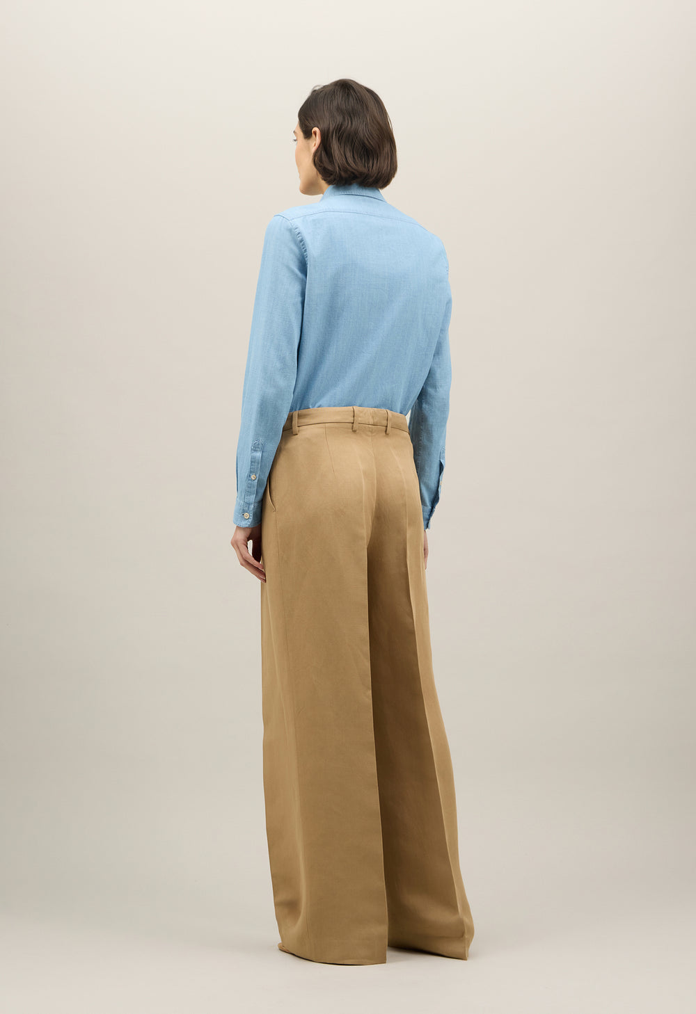 Pantalone Palazzo in lino e tencel satin beige