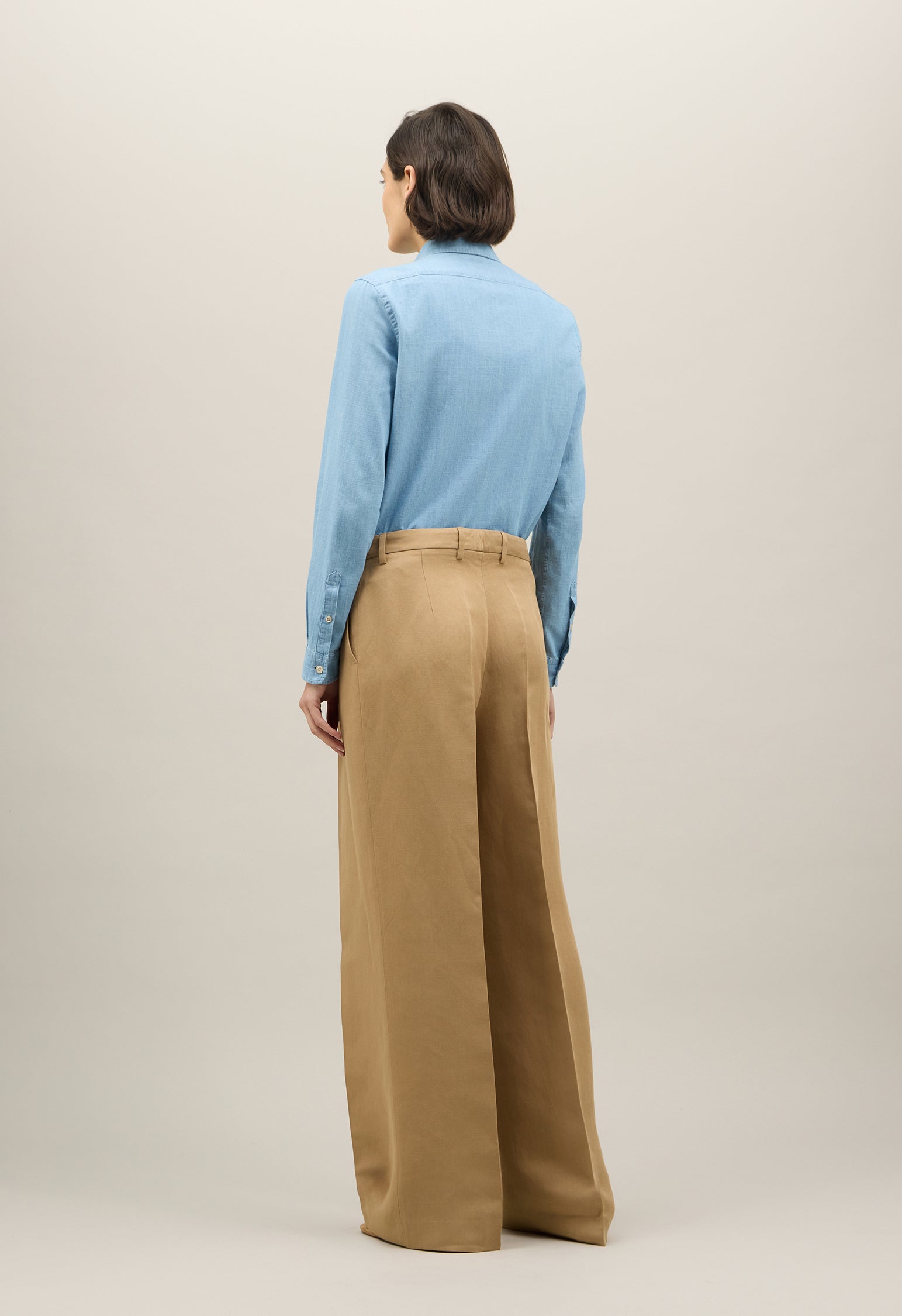 Beige Linen Tencel satin Palazzo Trousers