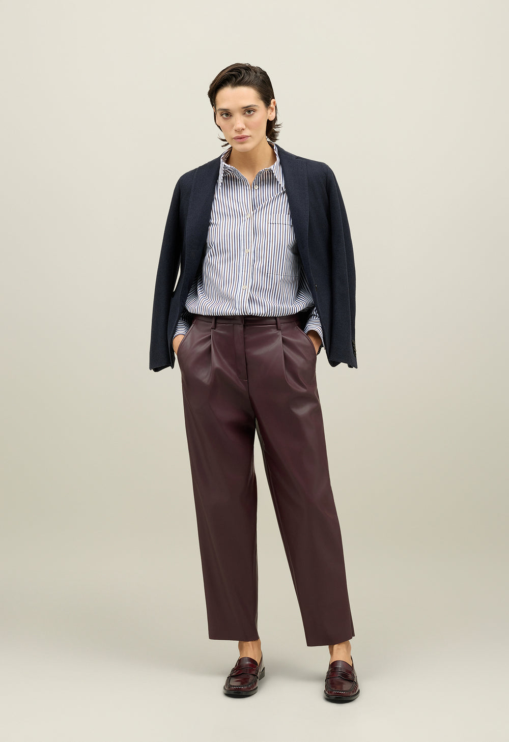 Bordeaux Vegan Leather cropped trousers