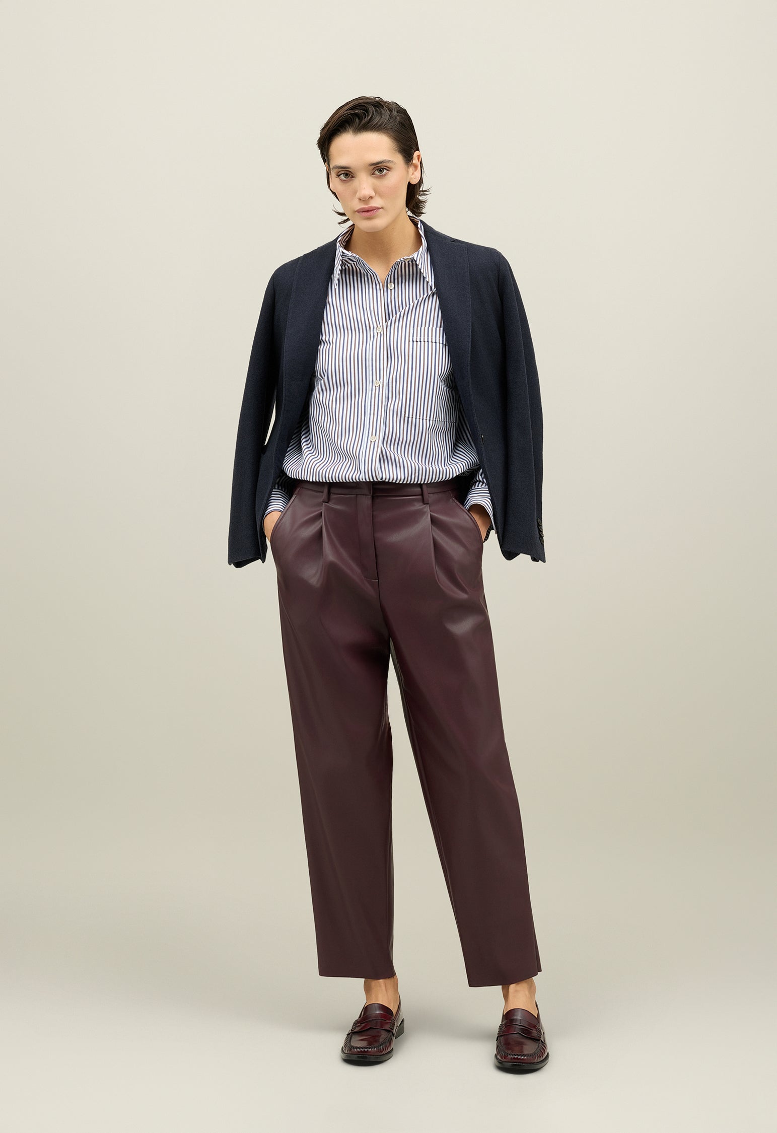 Bordeaux Vegan Leather cropped trousers