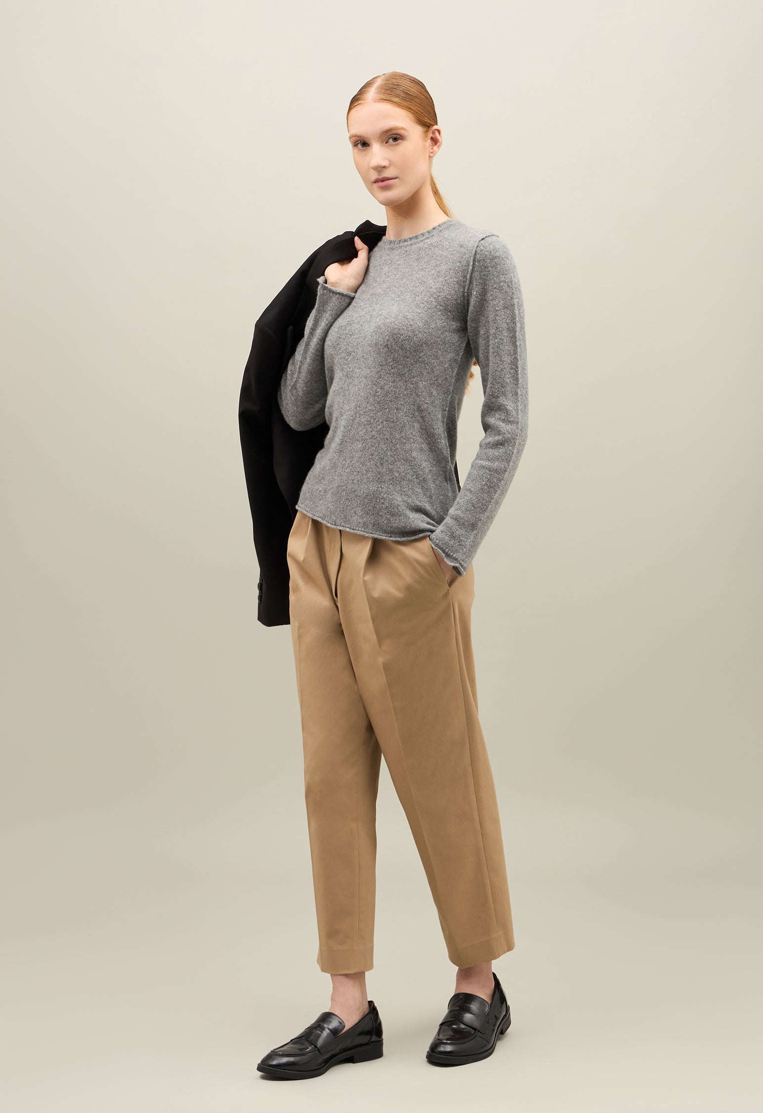 Beige Soft Cotton cropped Trousers