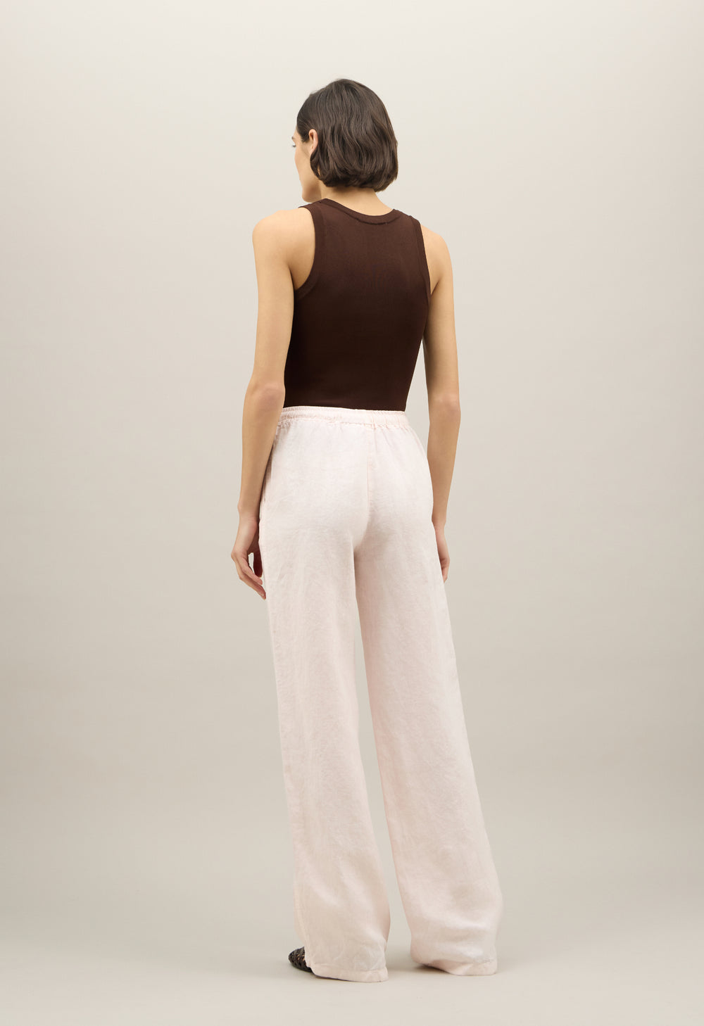 Pantalone jog in lino tinto in capo rosa