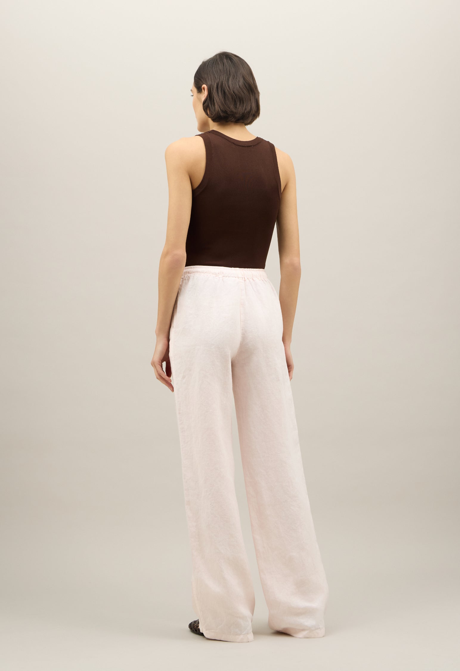 Pink Garment Dyed Linen jog wide Trousers