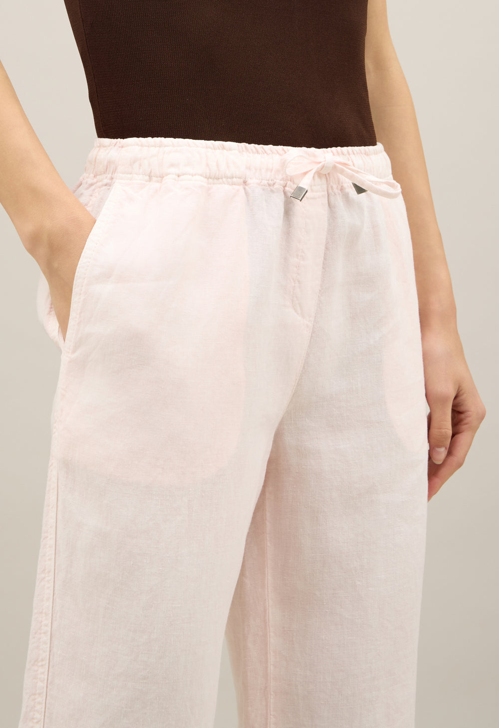 Pantalone jog in lino tinto in capo rosa