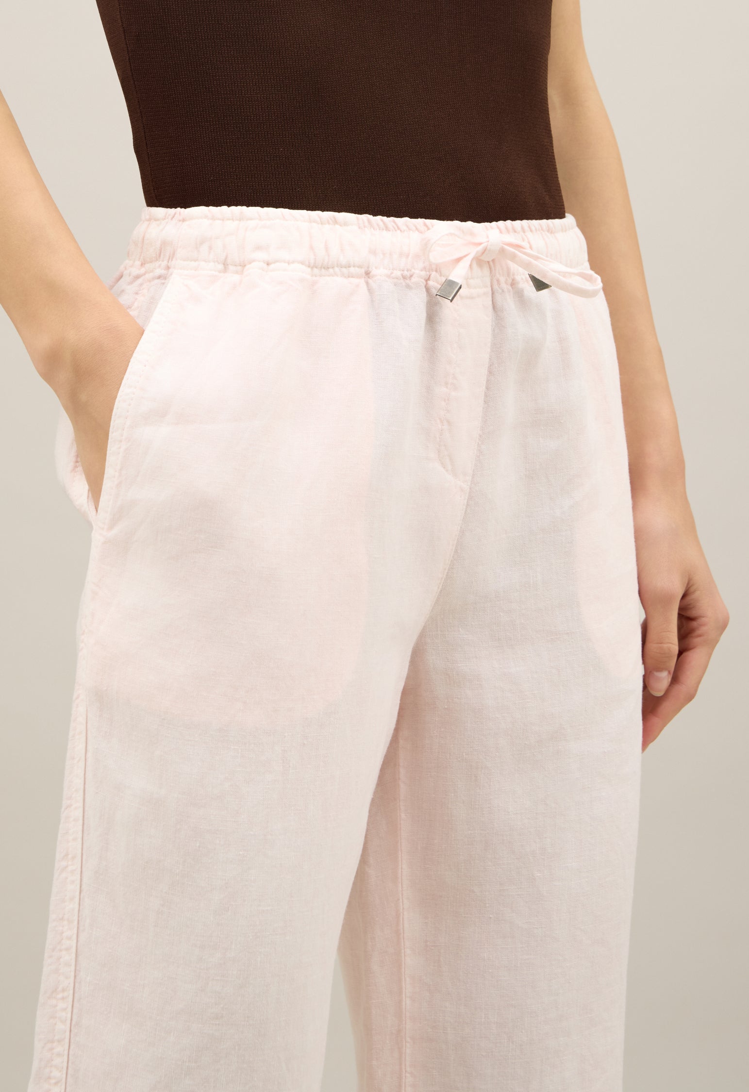 Pantalone jog in lino tinto in capo rosa
