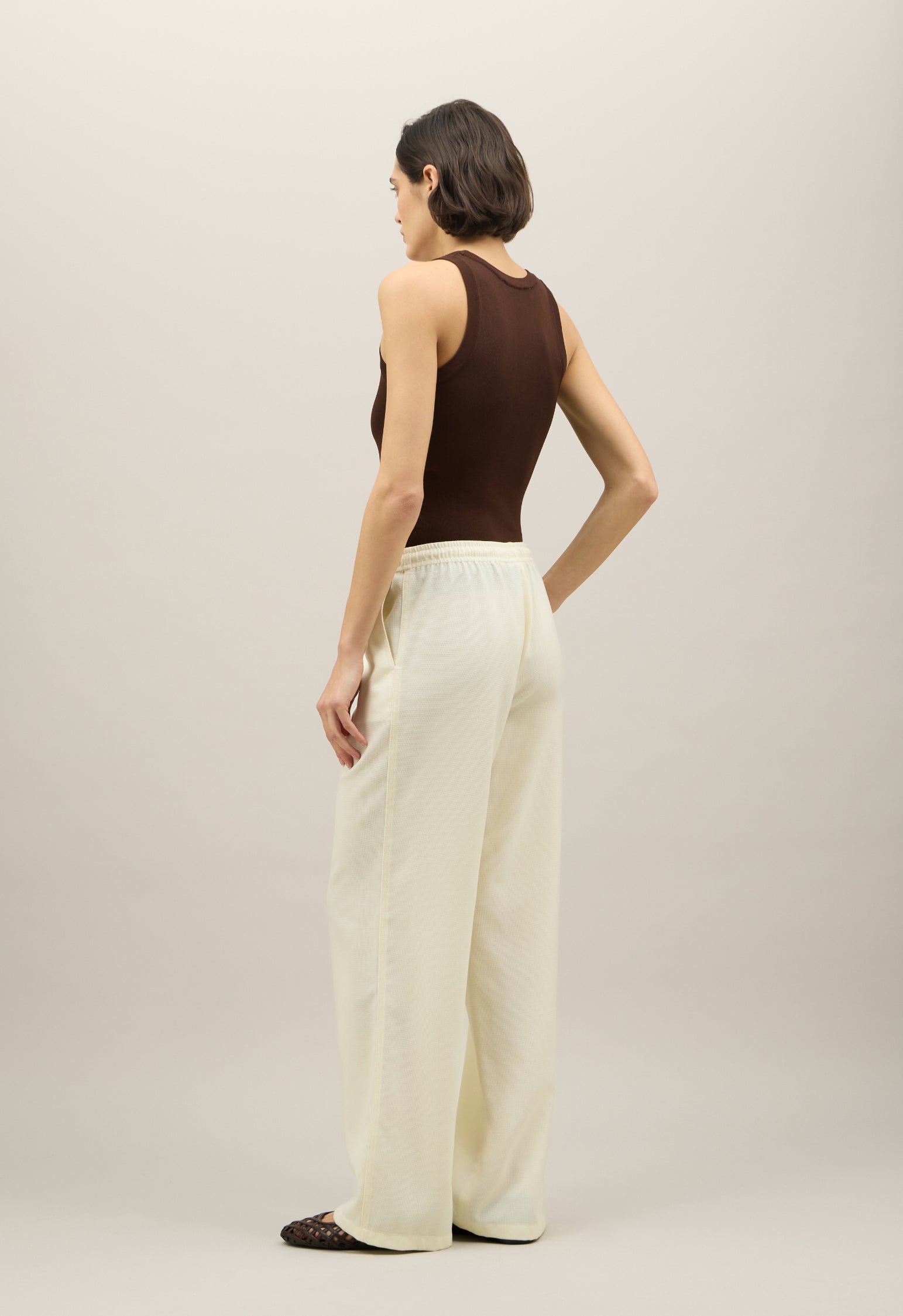 Light Wool honeycomb jog wide Trousers