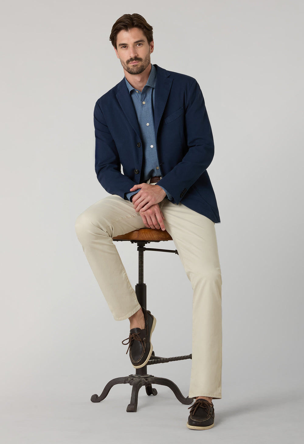 Pantalone 5 tasche in cotone e seta tinto in capo beige