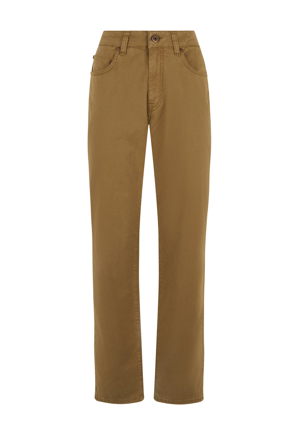 Hellbraune stückgefärbte Five-Pocket-Hose aus Baumwolle und Seide