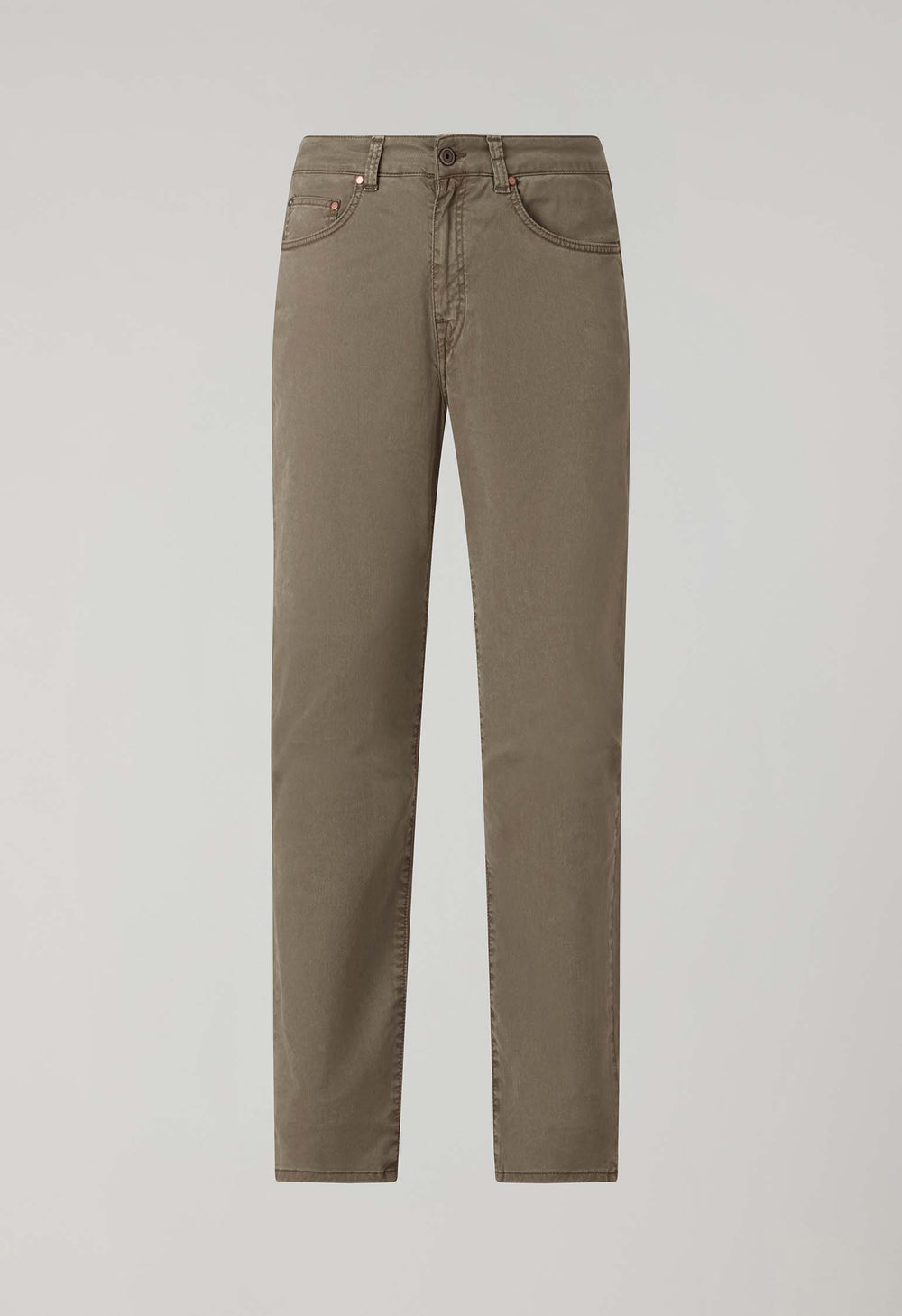 Pantalone a 5 tasche in cotone e seta tinti in capo taupe