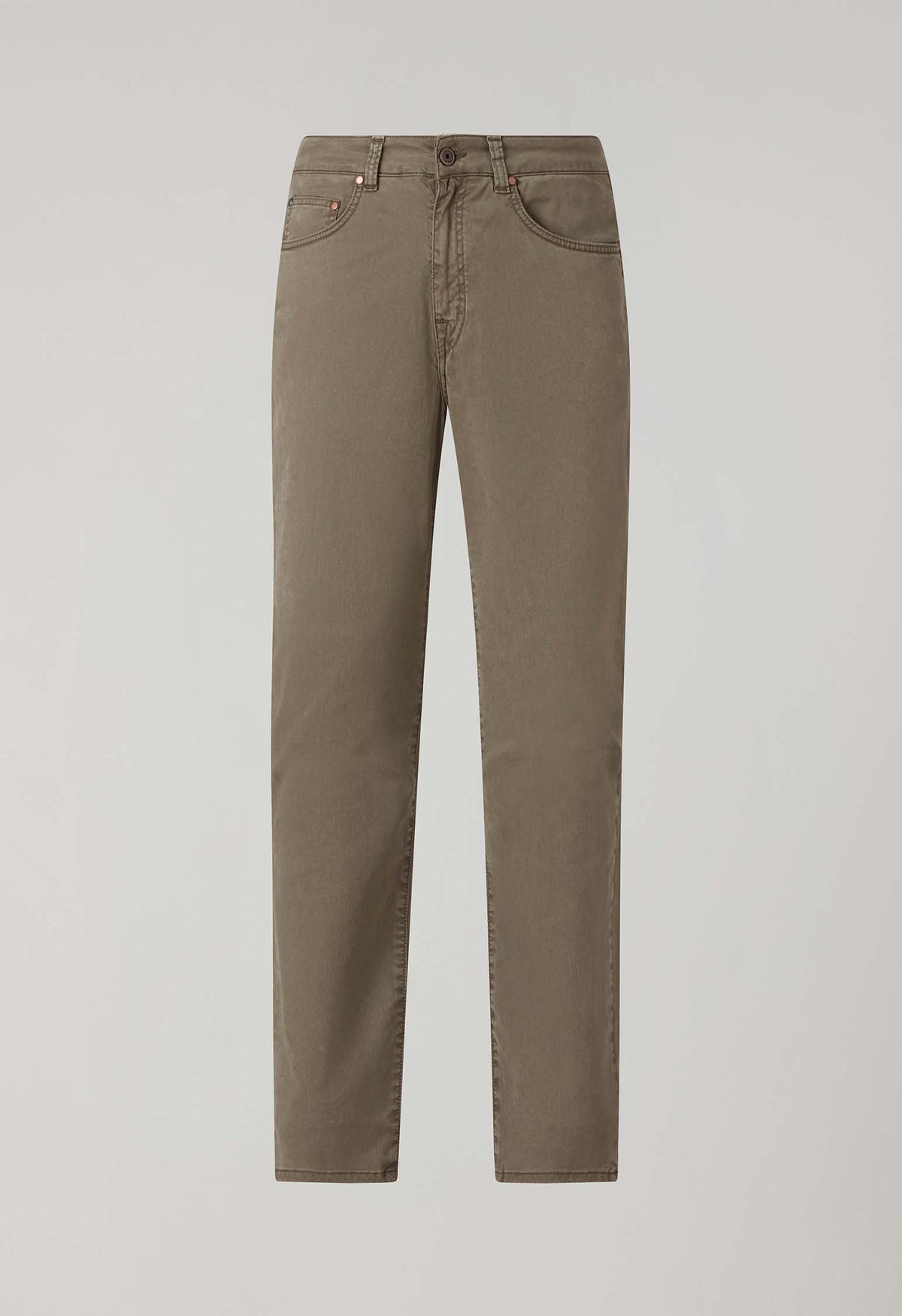 Pantalone a 5 tasche in cotone e seta tinti in capo taupe