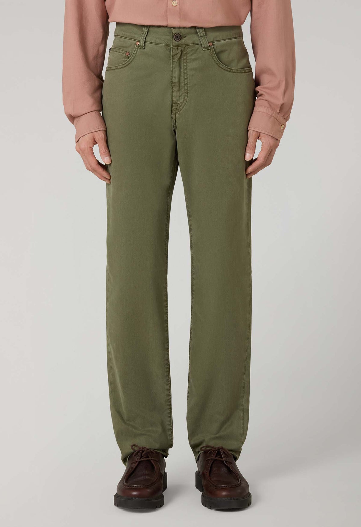 Green Garment Dyed Cotton Silk 5-Pocket Trousers