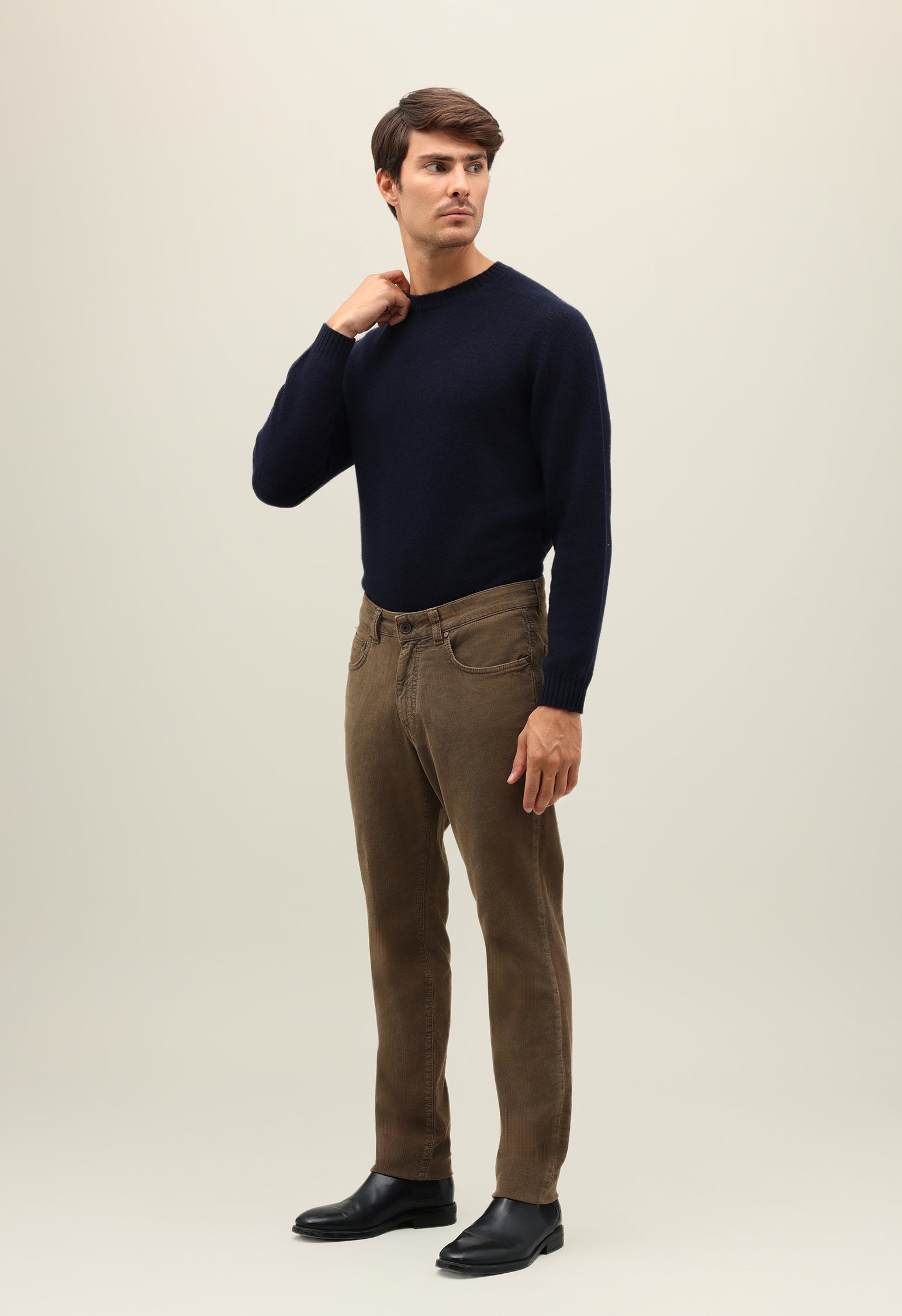 Olive green Garment Dyed Corduroy 5-Pocket Trousers