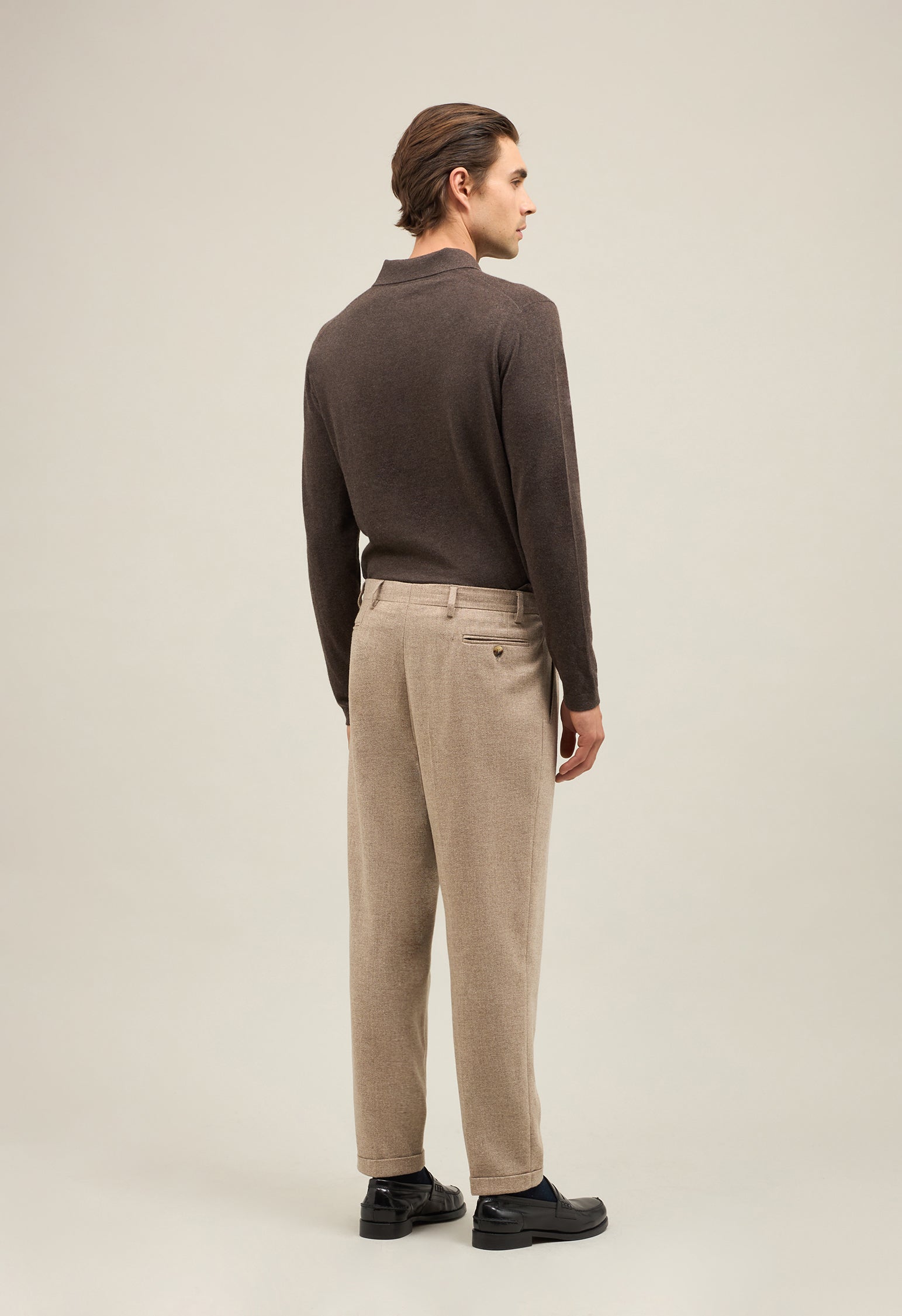 Beige Flannel double-pleated Trousers