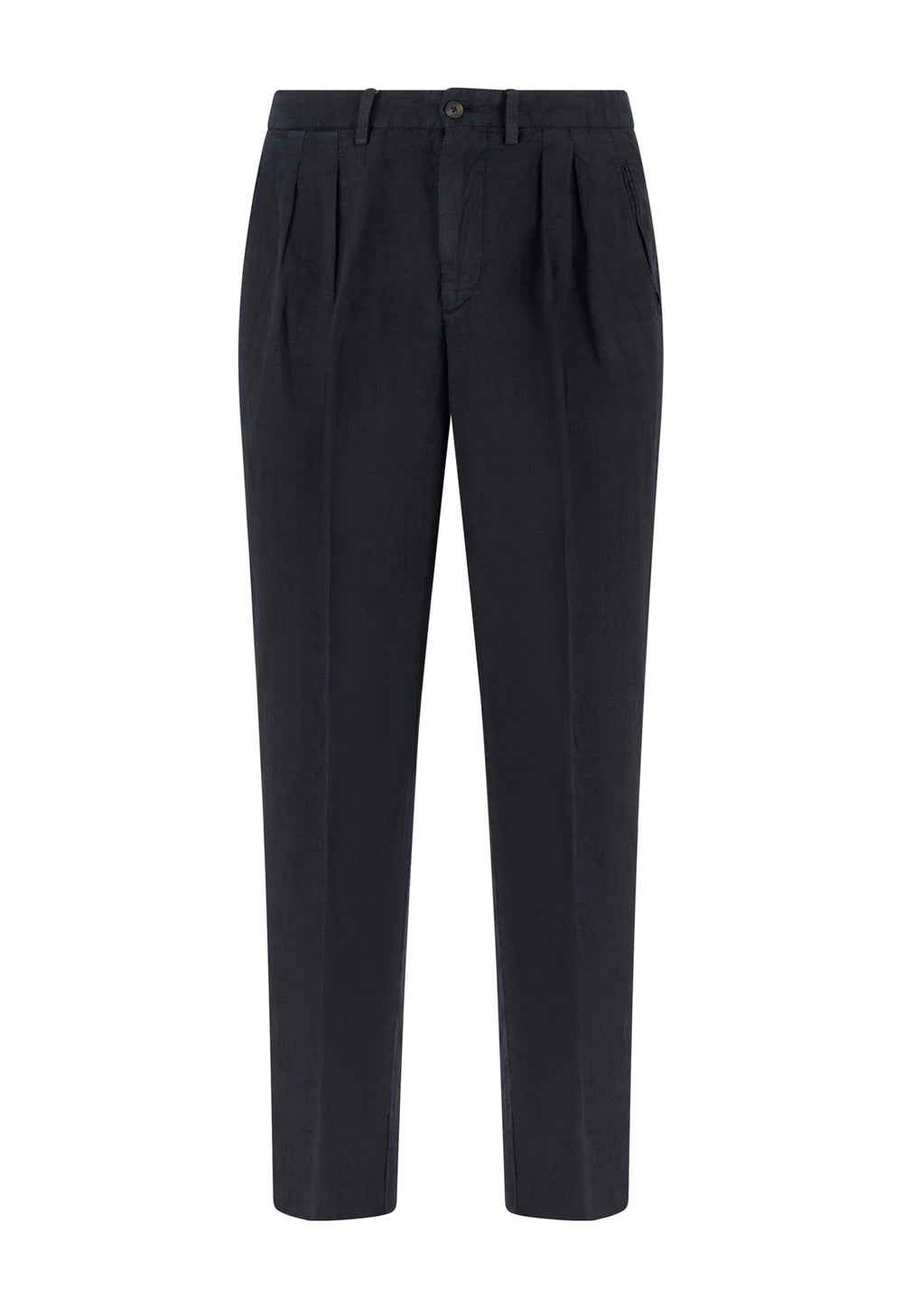 Pantalone in lino tinto in capo con due pinces blu