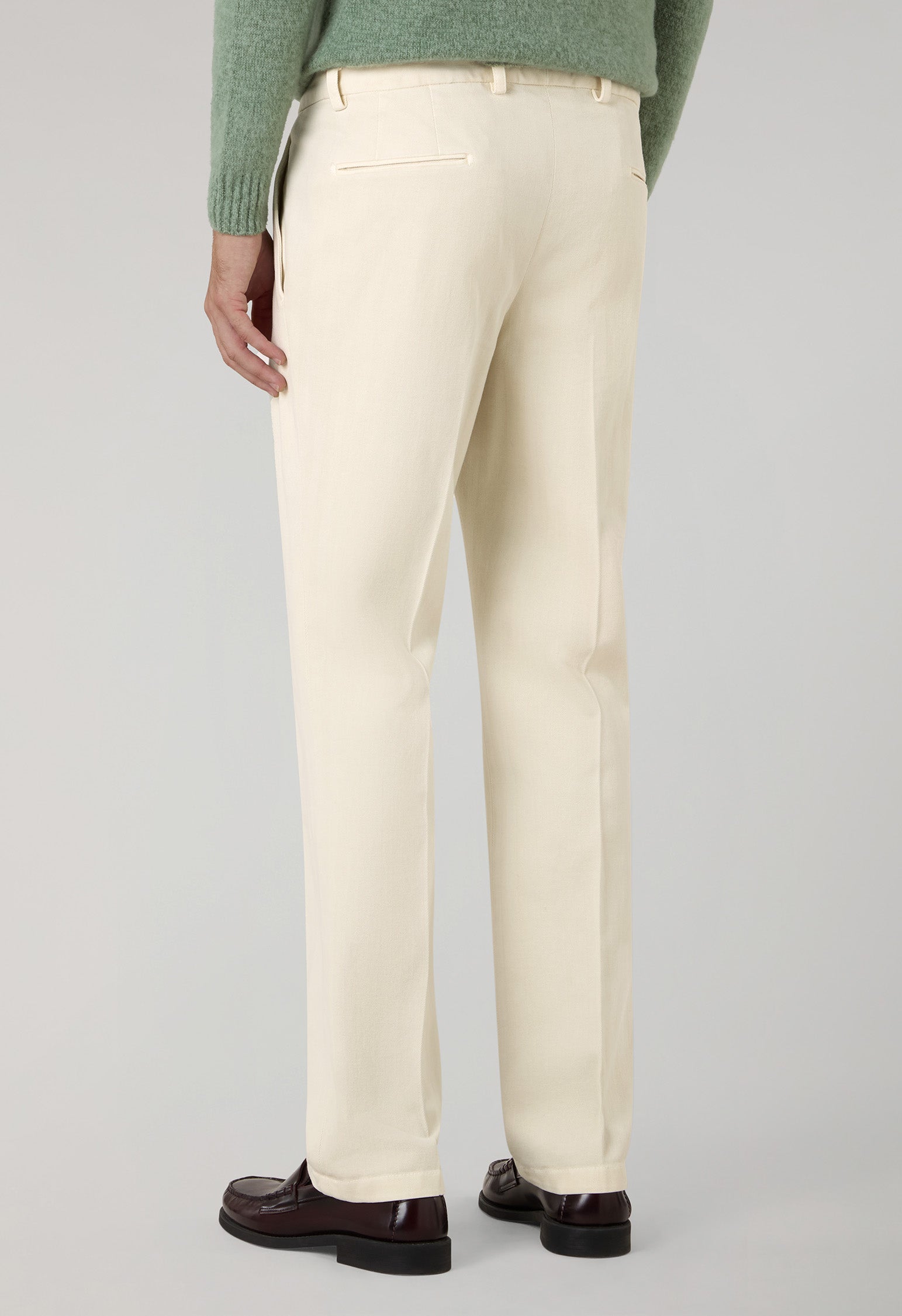 White Garment Dyed Cotton Herringbone Napoli Trousers