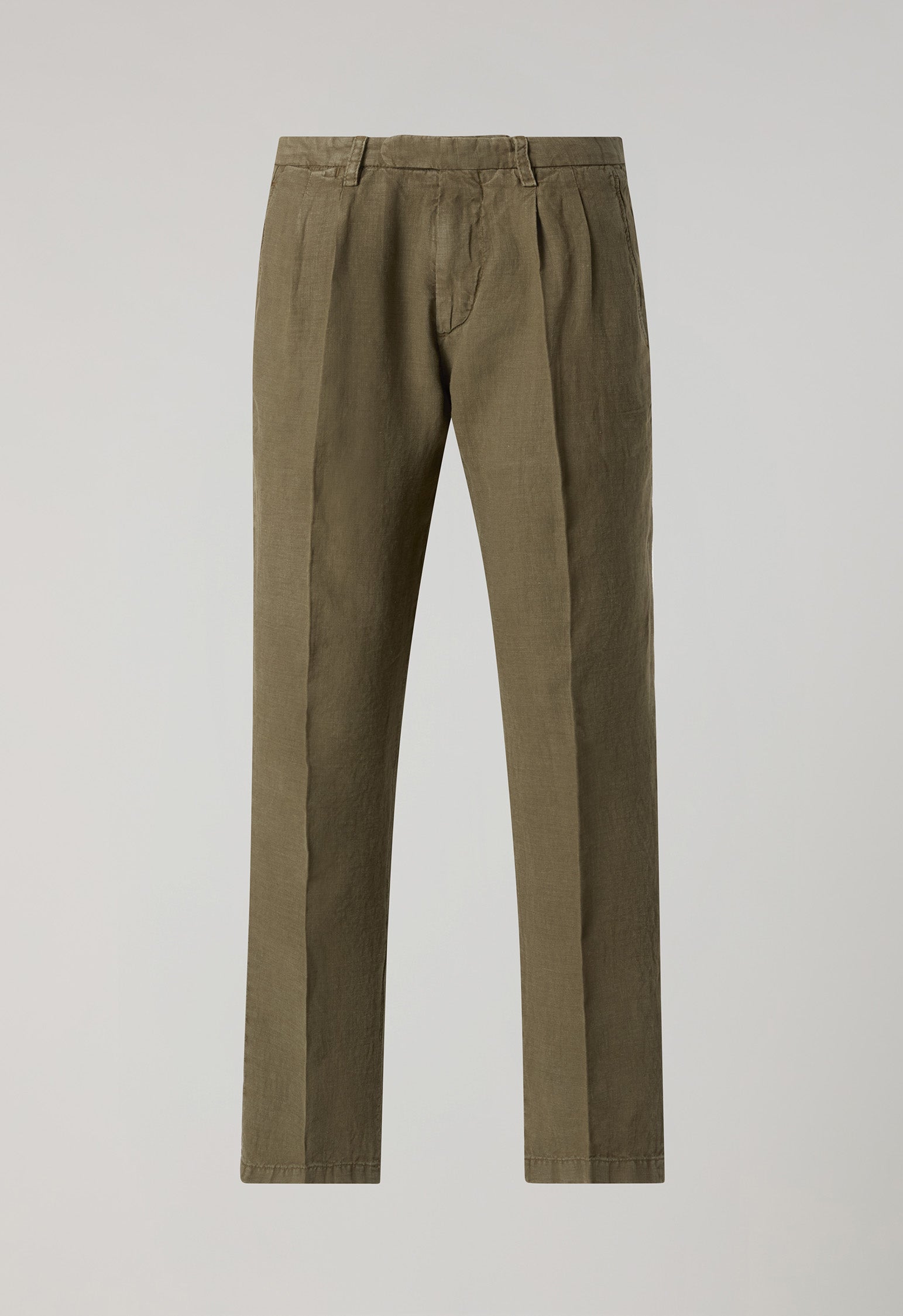 Khaki Garment Dyed Linen Napoli Trousers
