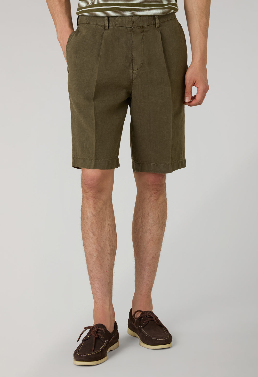 Light Brown Garment Dyed Linen Bermuda