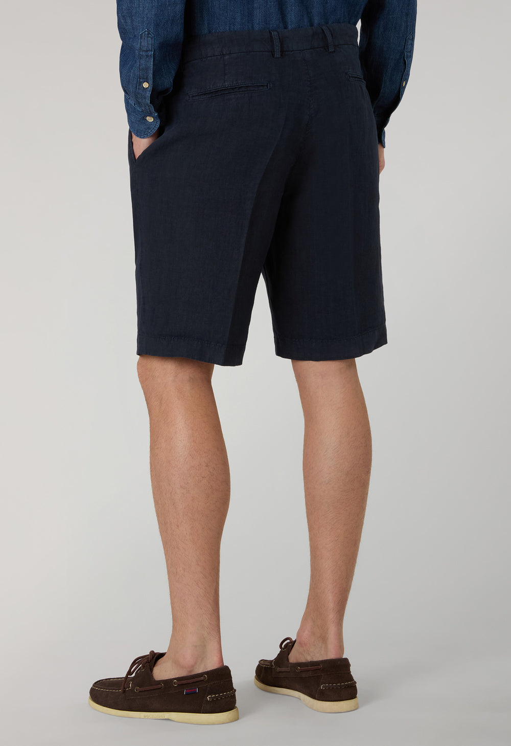 Blue Garment Dyed Linen Bermuda
