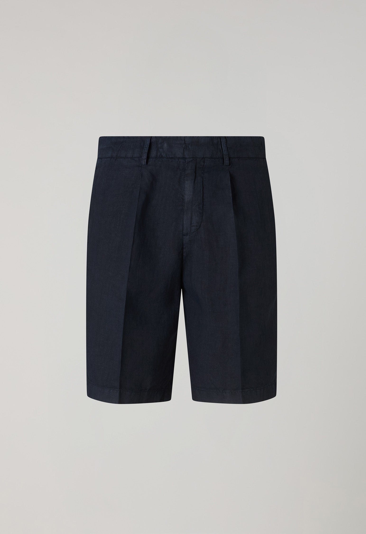 Blue Garment Dyed Linen Bermuda