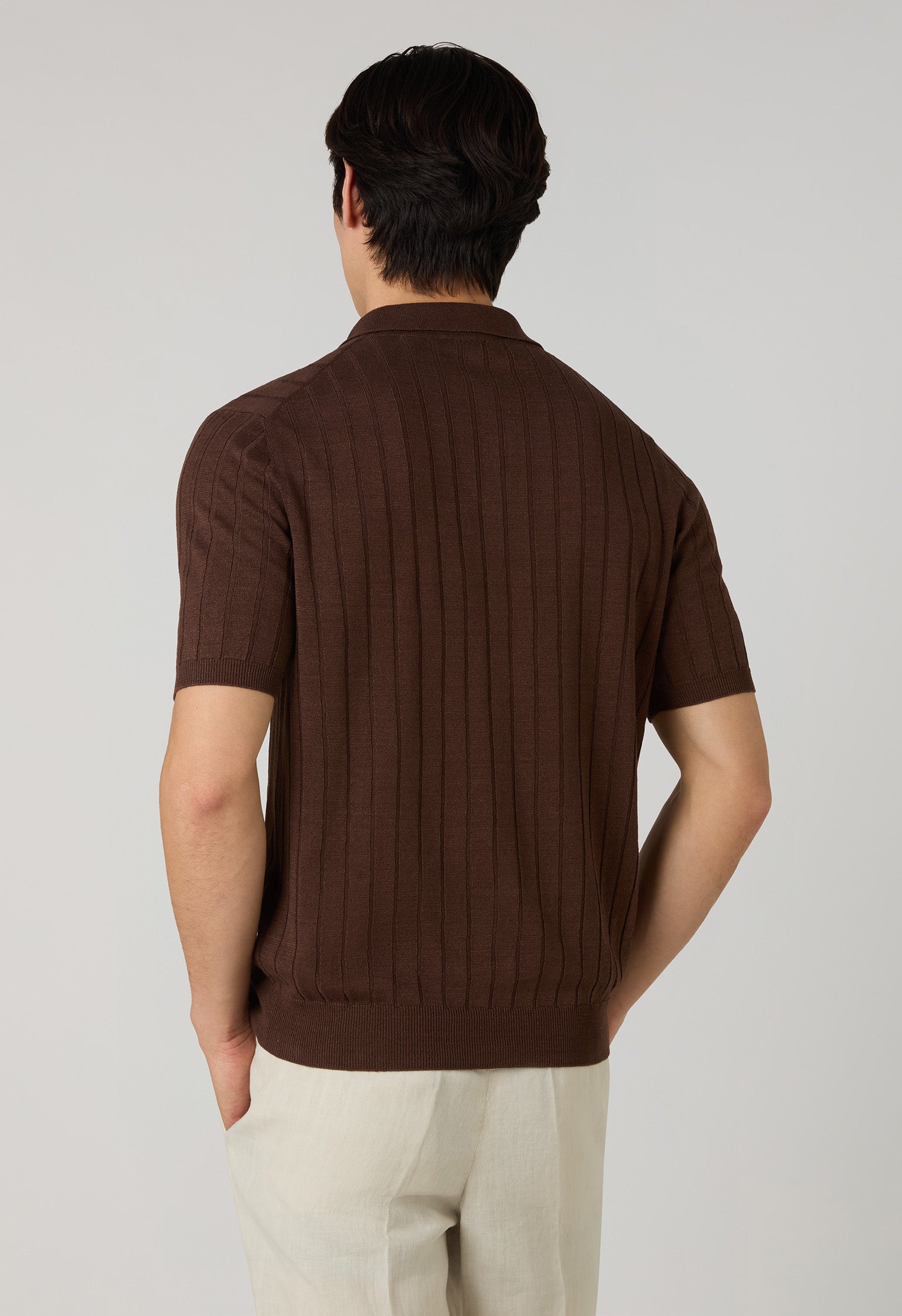 Short-sleeved flat-rib cotton and linen polo shirt | Boglioli