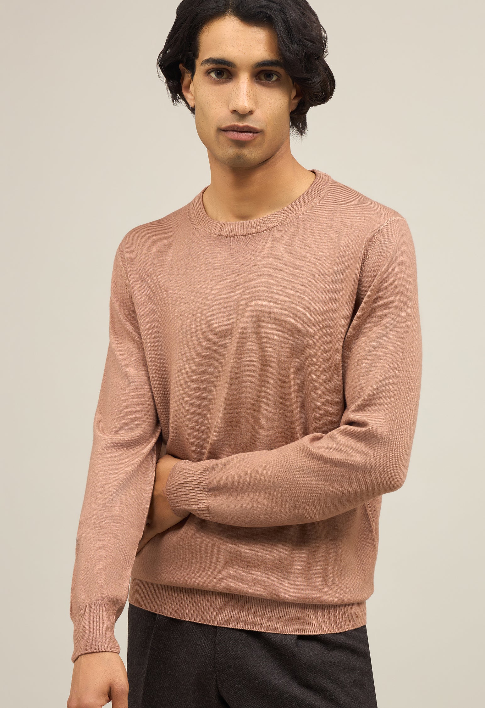Rosybrown Garment Dyed Wool Crewneck