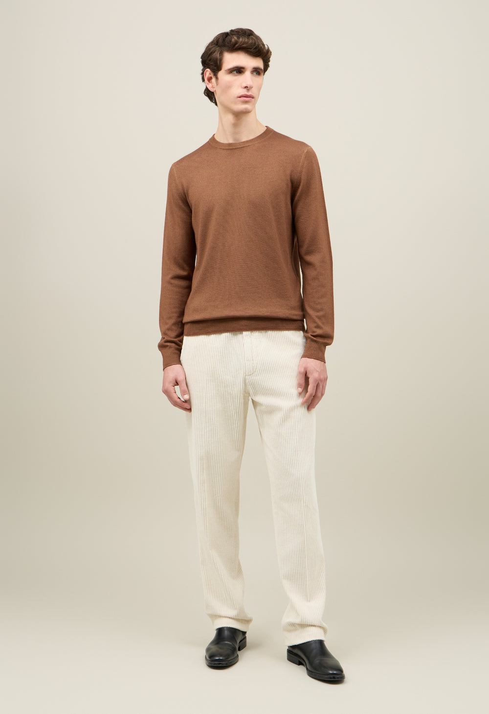 Brown Garment Dyed Wool Crewneck