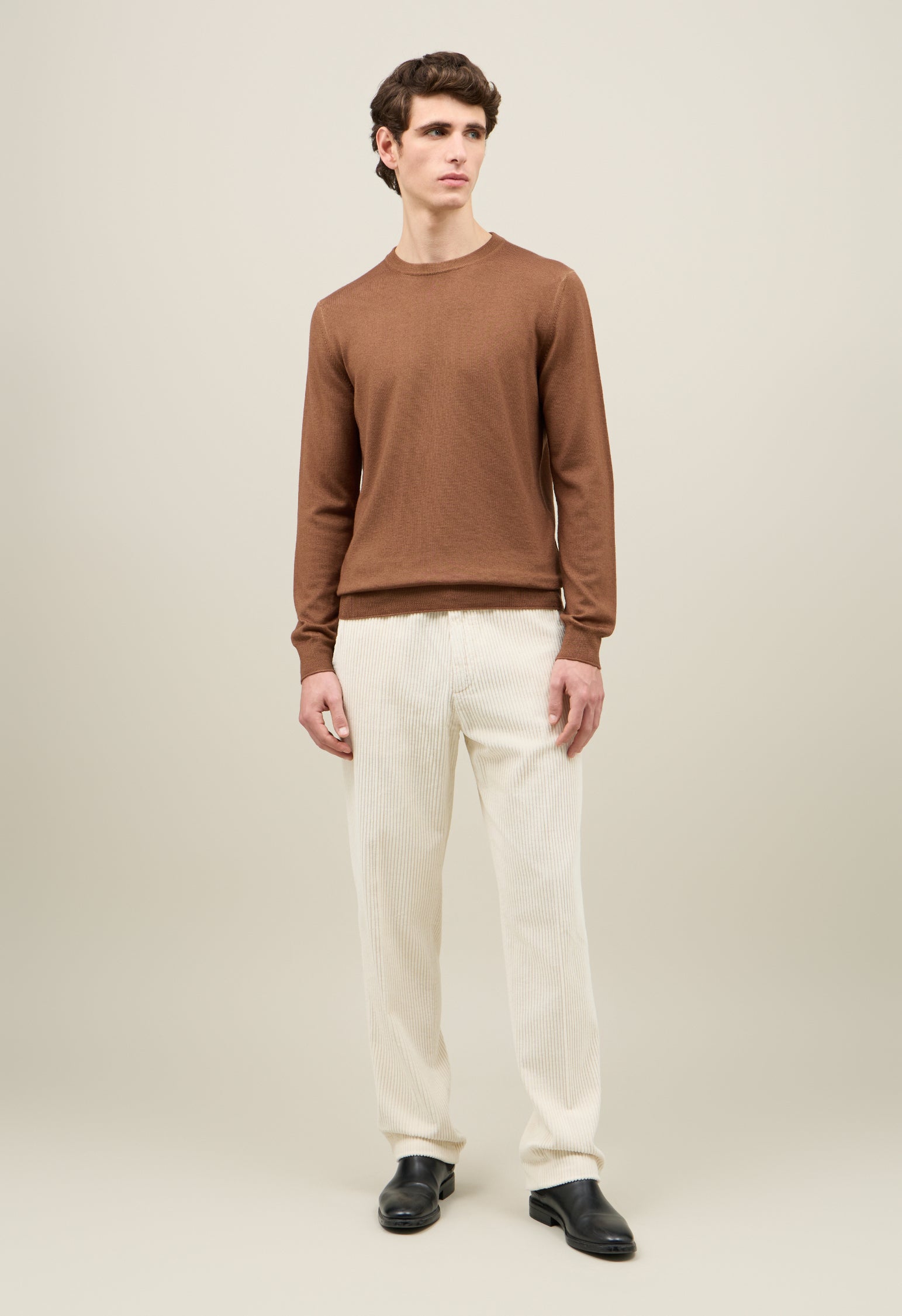 Brown Garment Dyed Wool Crewneck