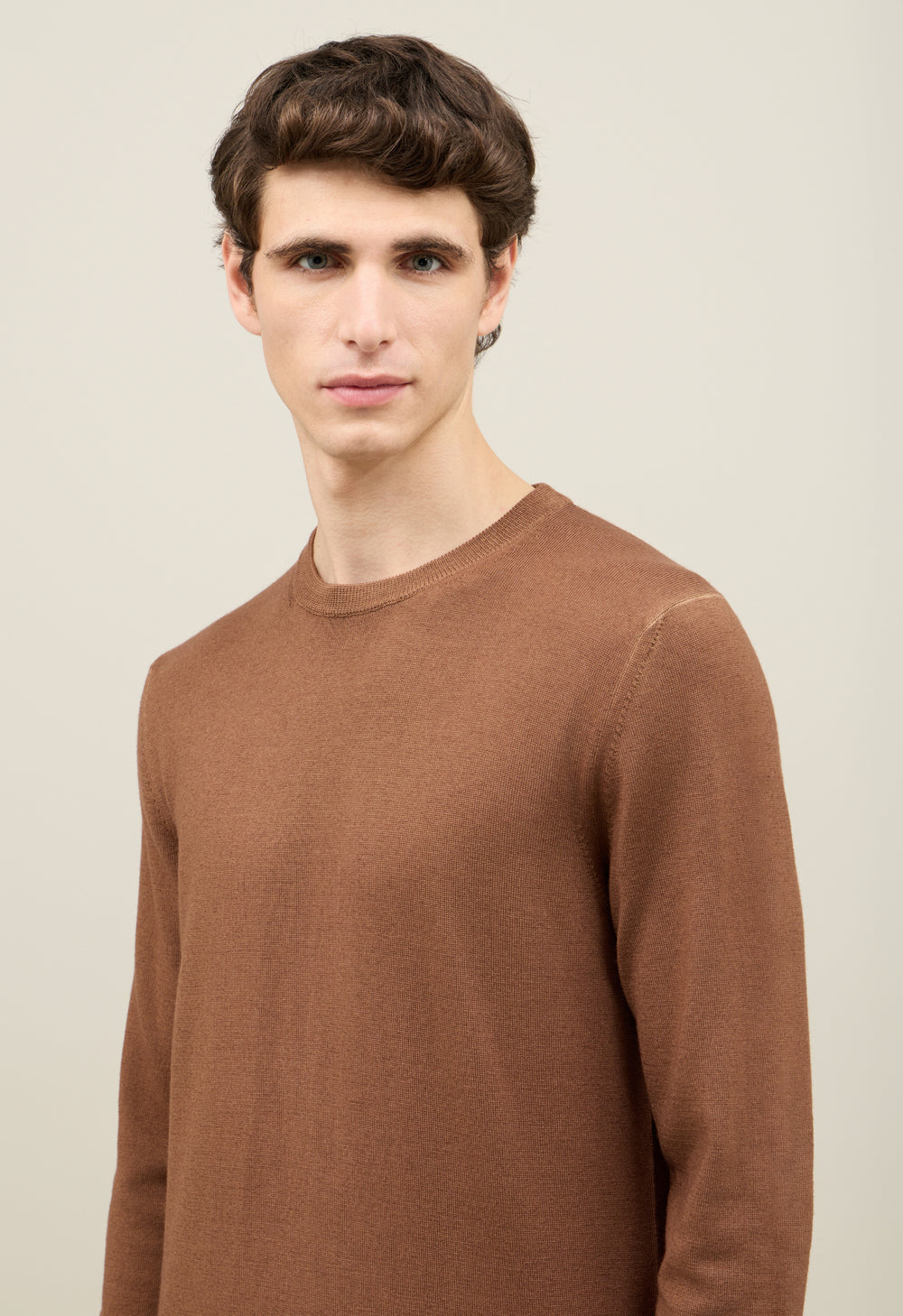 Brown Garment Dyed Wool Crewneck