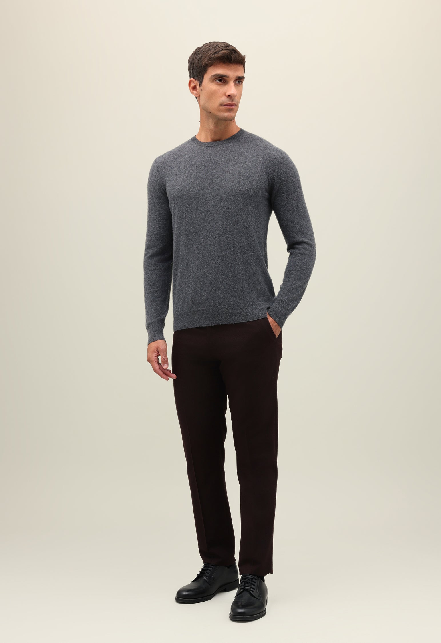 Grey Brushed Cashmere Crewneck