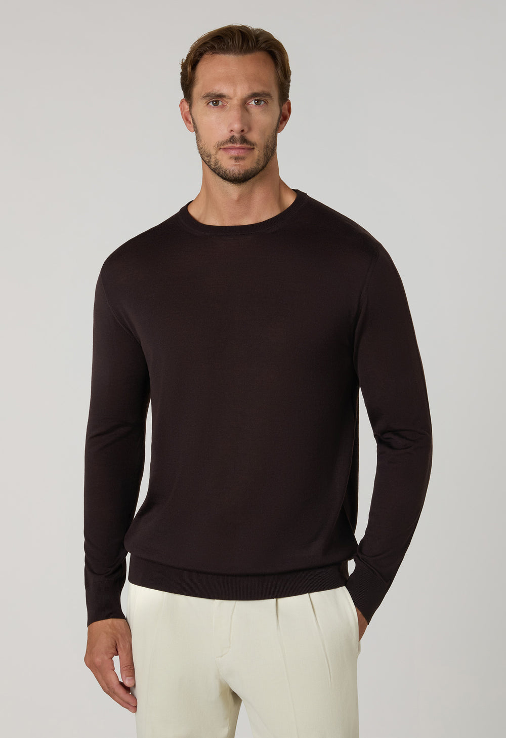 Dark Brown Superlight Wool Crewneck