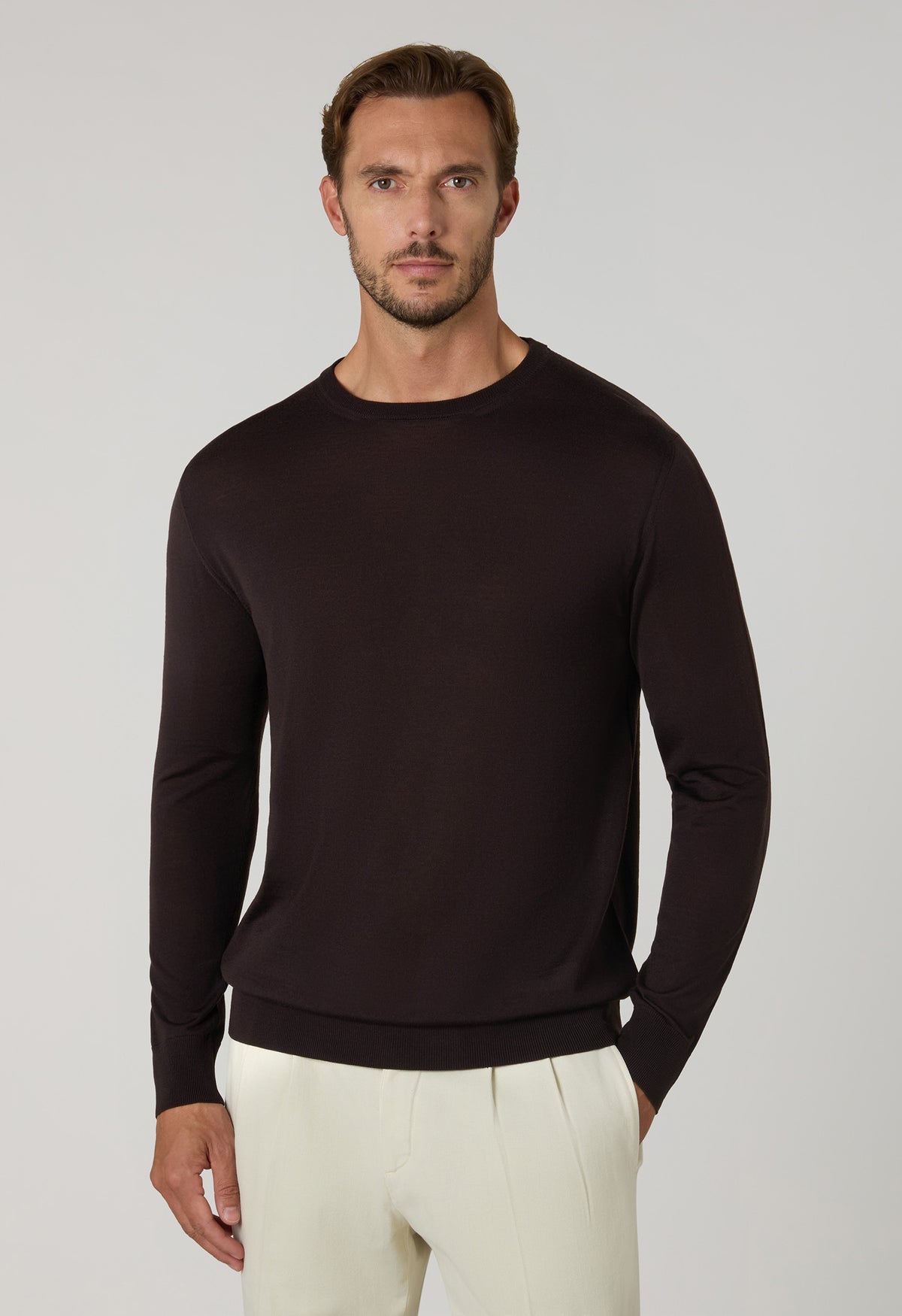 Dark Brown Superlight Wool Crewneck