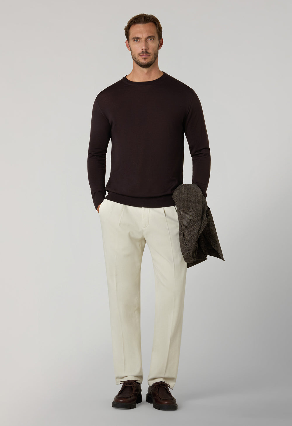 Dark Brown Superlight Wool Crewneck