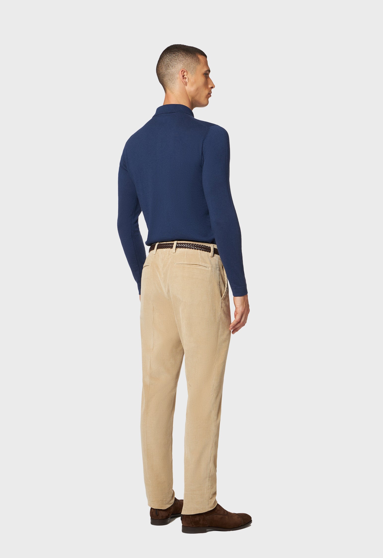 Blue cashmere long sleeve polo