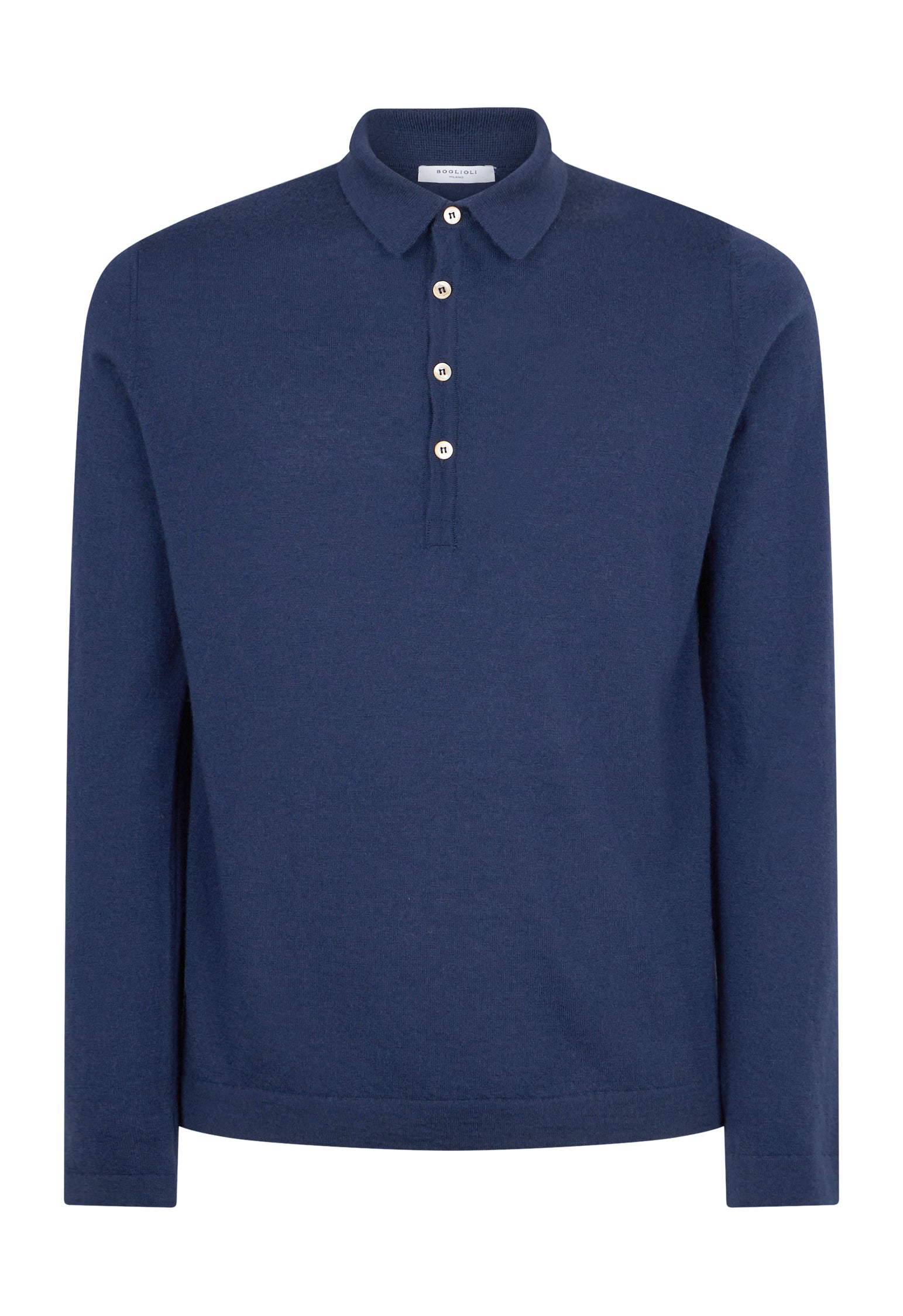 Blue cashmere long sleeve polo