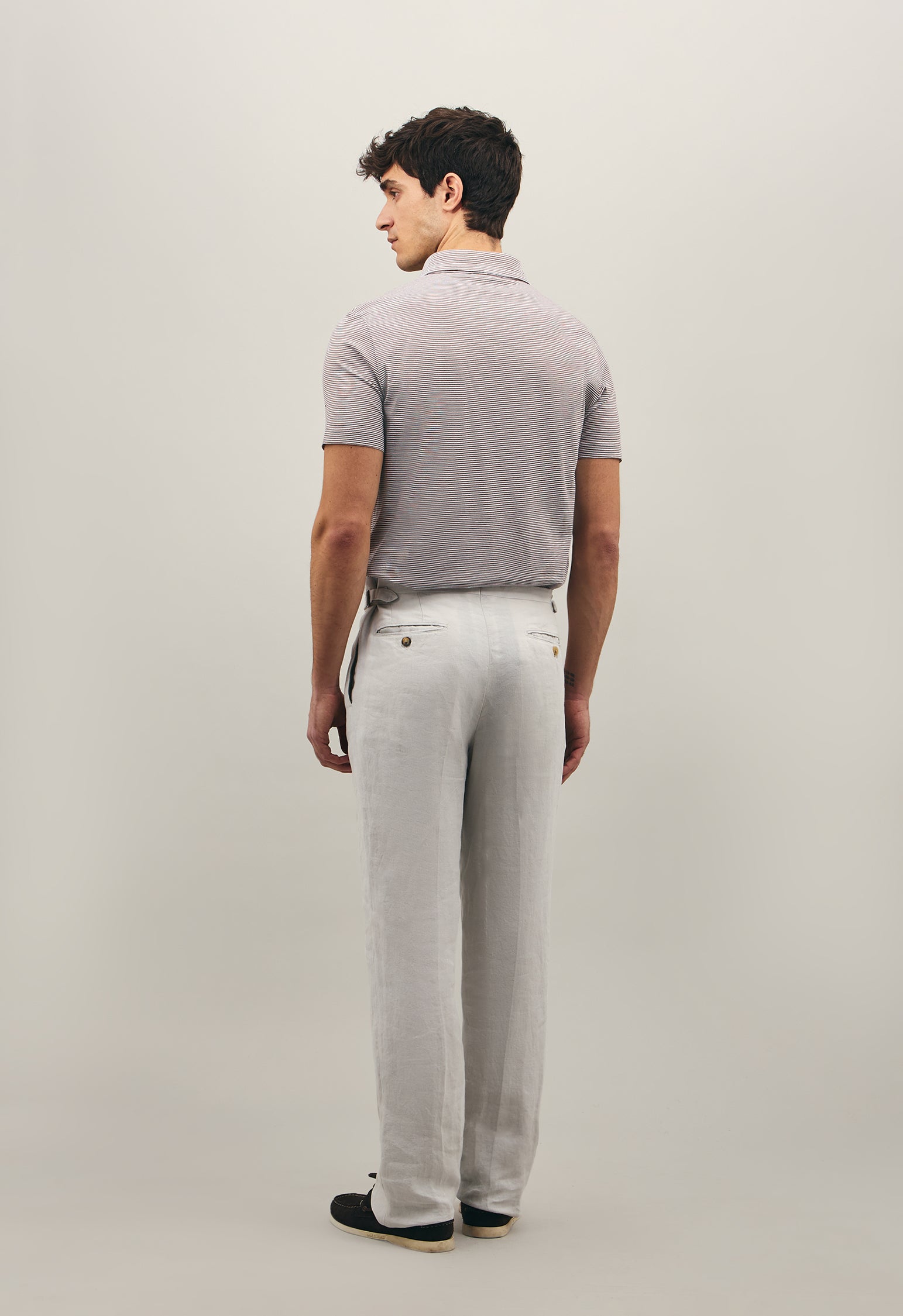 Braunes Gestreiftes Kurzarm-Poloshirt aus Baumwolle