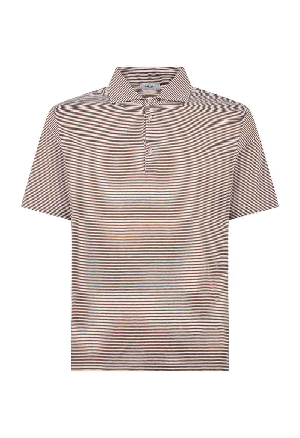Braunes Gestreiftes Kurzarm-Poloshirt aus Baumwolle