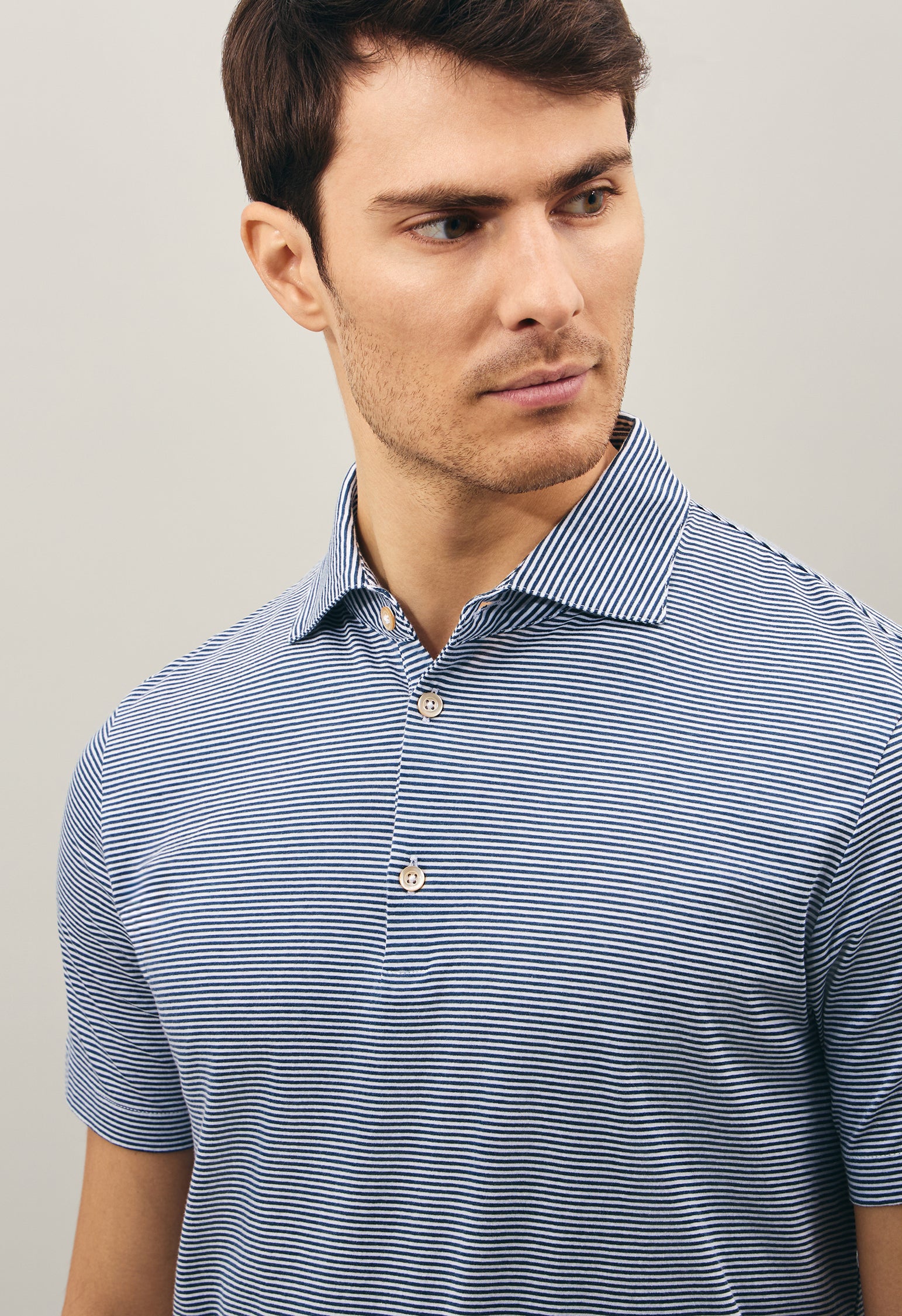 Blue Cotton striped short sleeve Polo