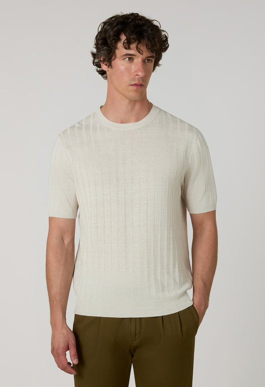 Warm White Linen Cotton Flat Rib T-Shirt