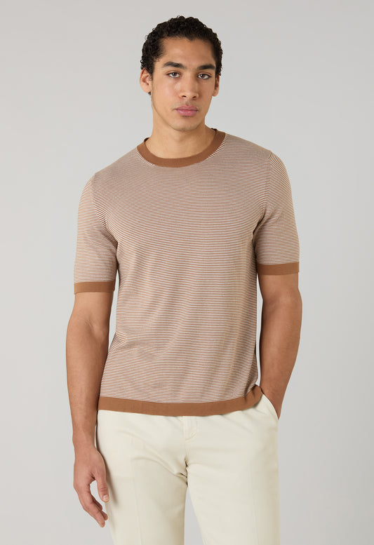 Brown Striped Cotton T-Shirt