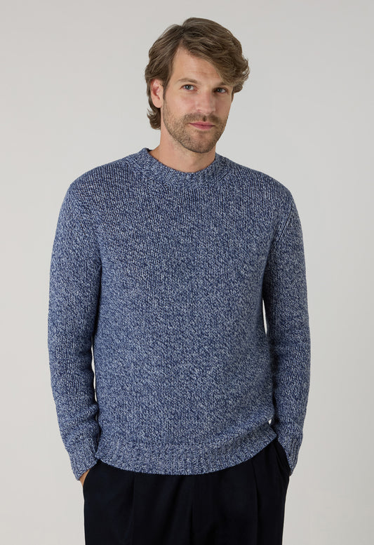Blue Wool Cashmere Mouliné Crewneck